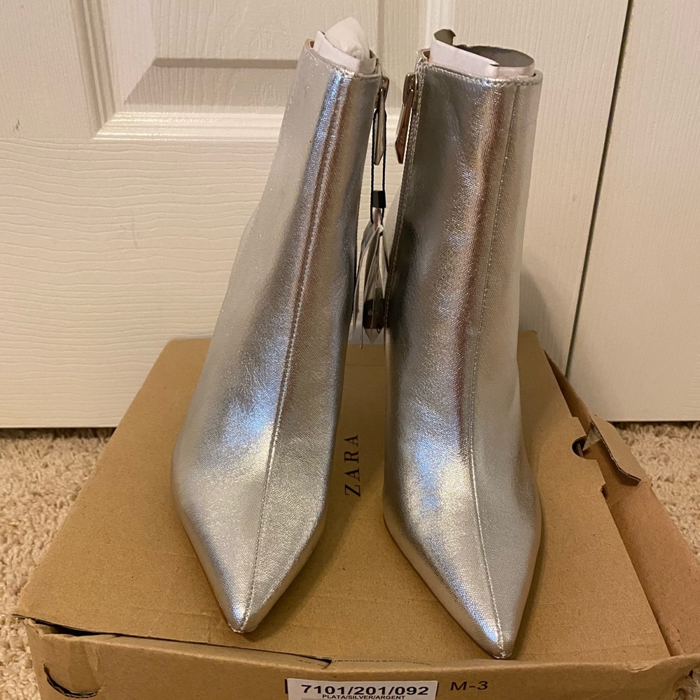 Brand new in box Zara silver stiletto boots.